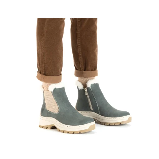 Rieker Damen Chelsea Boots graublau-beige