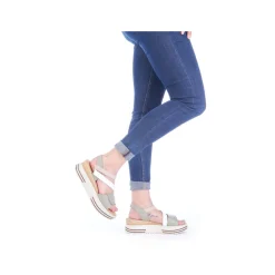 Rieker Damen Keilsandaletten mintgrün-weiß-beige