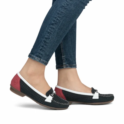 Rieker Damen Loafer ozeanblau-feuerrot