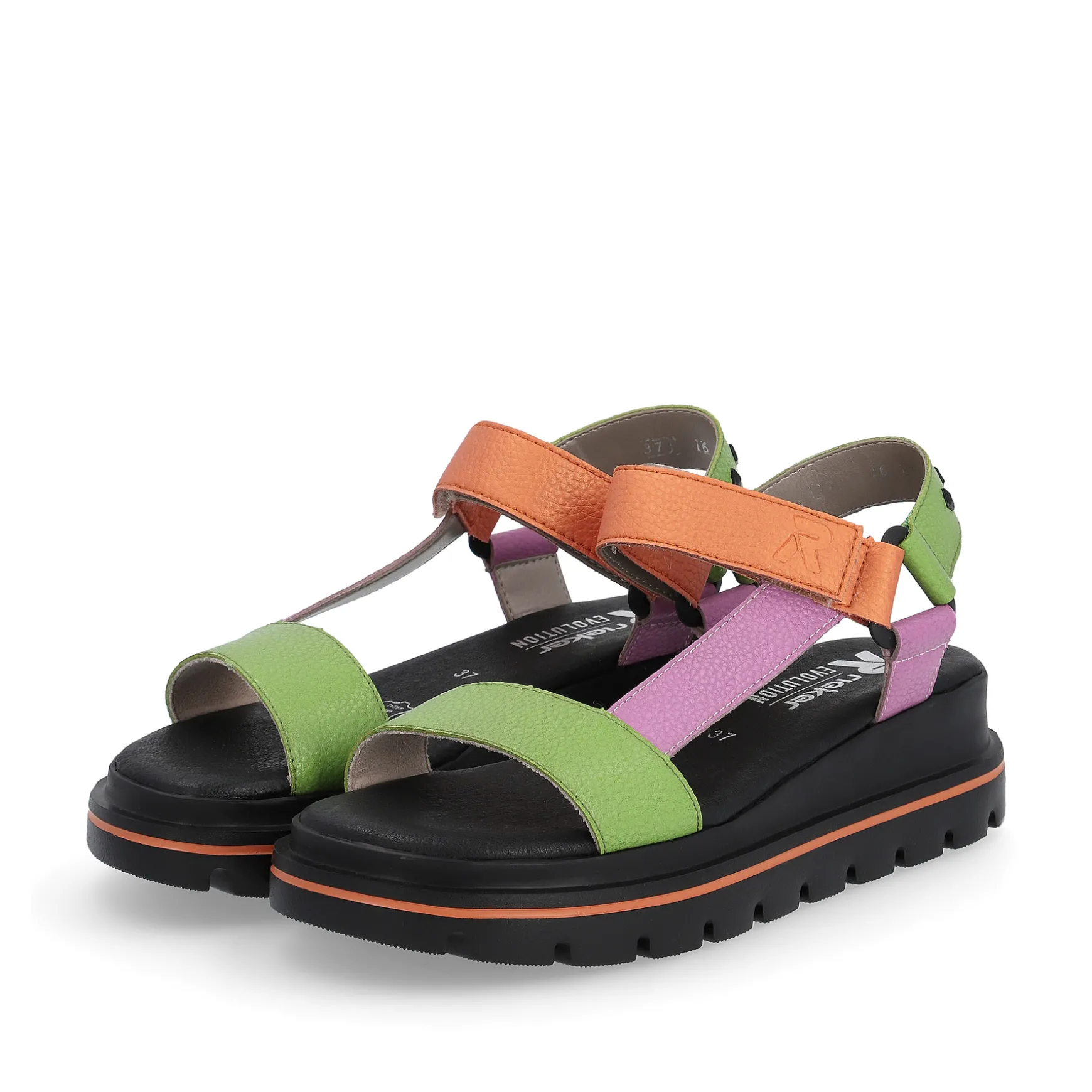 Rieker Damen Riemchensandalen black-green-pink-orange