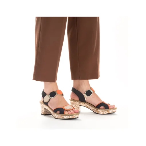 Rieker Damen Riemchensandaletten pastellorange-pazifikblau