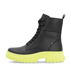 Rieker Damen Schnürstiefel mattschwarz-neongrün