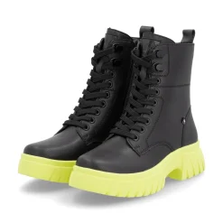 Rieker Damen Schnürstiefel mattschwarz-neongrün