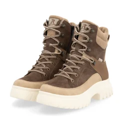 Rieker Damen Schnürstiefel holzbraun-lehmbeige