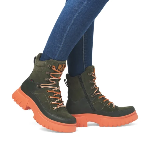 Rieker Damen Schnürstiefel khaki-glutorange