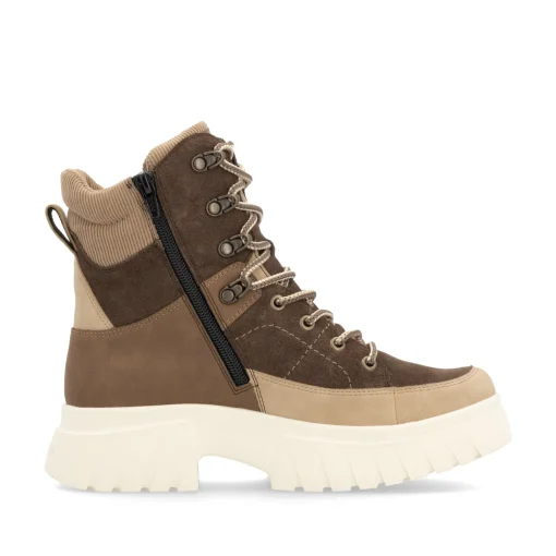 Rieker Damen Schnürstiefel holzbraun-lehmbeige