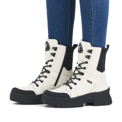 Rieker Damen Schnürstiefel snow-white deep-black