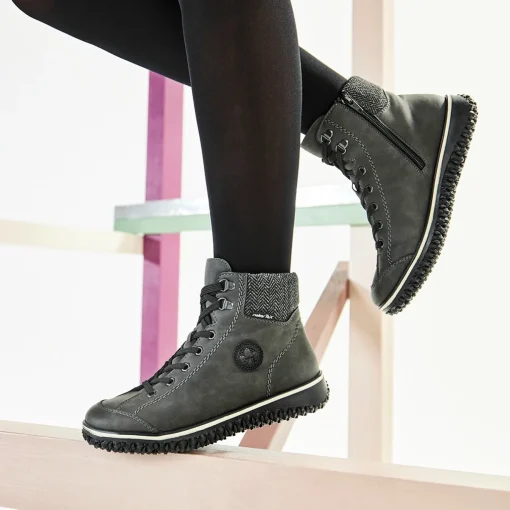 Rieker Damen Schnürstiefel carbongrau