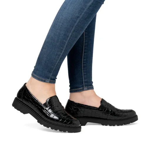 Rieker Damen Slipper glanzschwarz