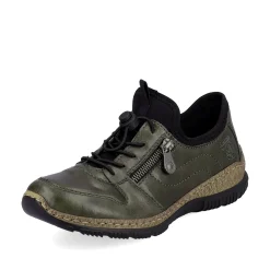 Rieker Damen Slipper graugrün-schwarz