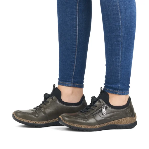 Rieker Damen Slipper graugrün-schwarz