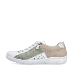 Rieker Damen Slipper perlweiß-mintgrün-beige