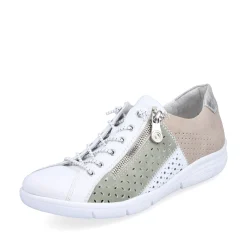 Rieker Damen Slipper perlweiß-mintgrün-beige