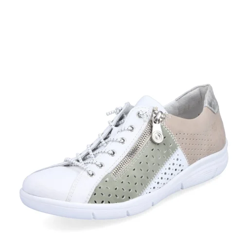 Rieker Damen Slipper perlweiß-mintgrün-beige