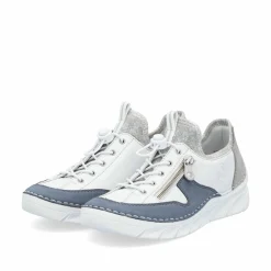 Rieker Damen Slipper reinweiß-ozeanblau