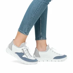 Rieker Damen Slipper reinweiß-ozeanblau