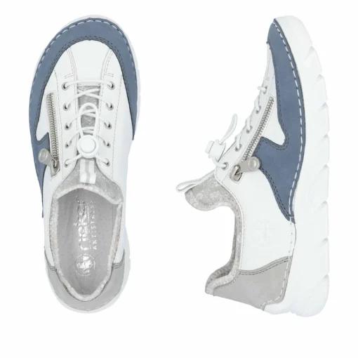 Rieker Damen Slipper reinweiß-ozeanblau
