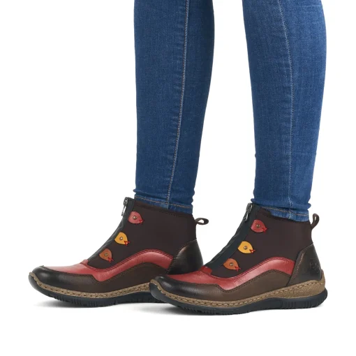 Rieker Damen Slipper schwarz-weinrot