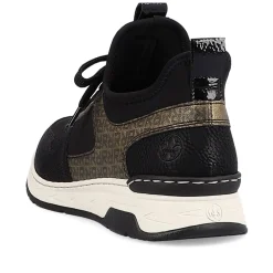 Rieker Damen Slipper tiefschwarz-khaki