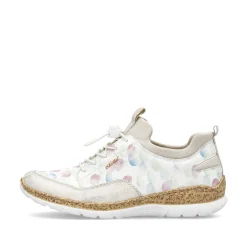 Rieker Damen Slipper weiss-multi-cremebeige