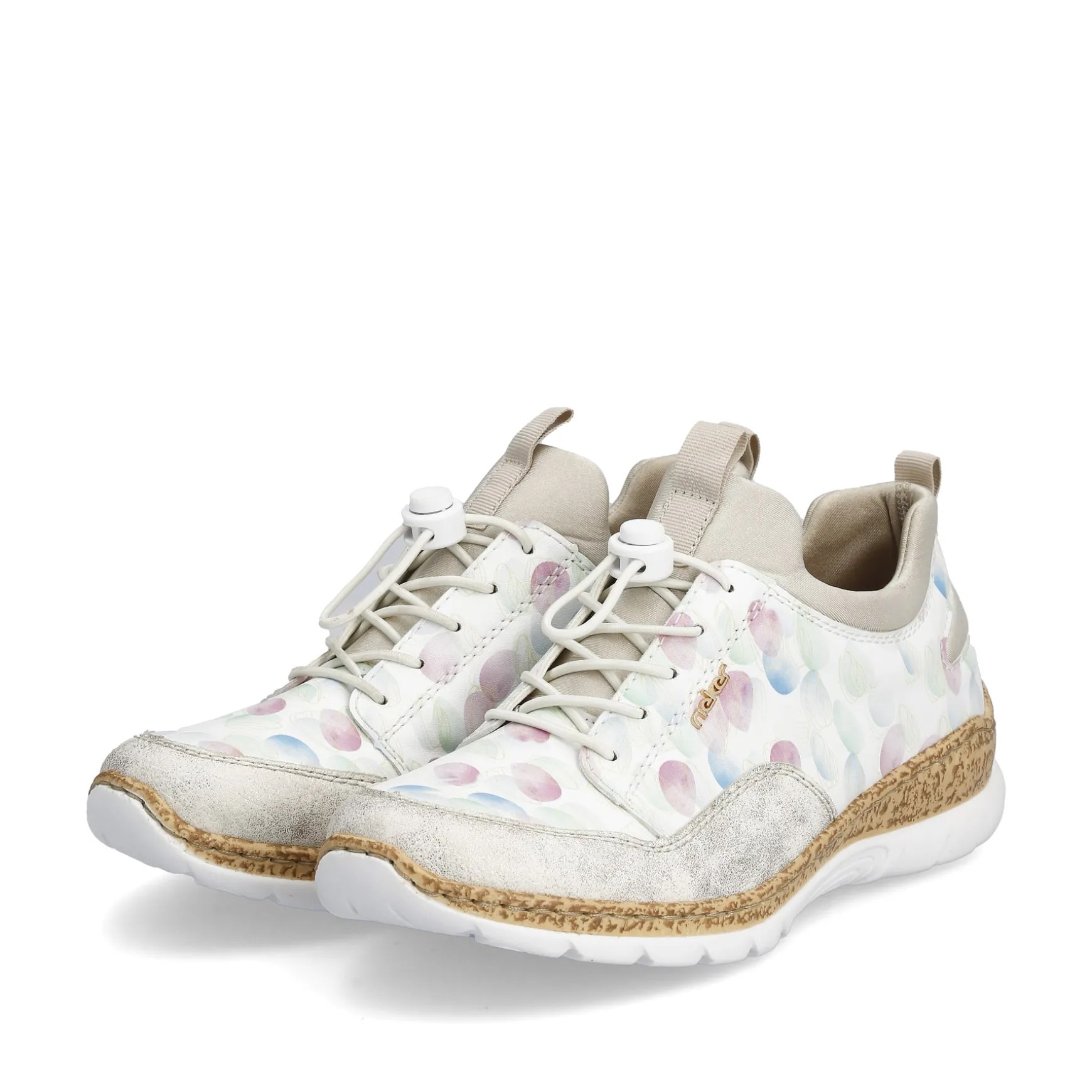 Rieker Damen Slipper weiss-multi-cremebeige