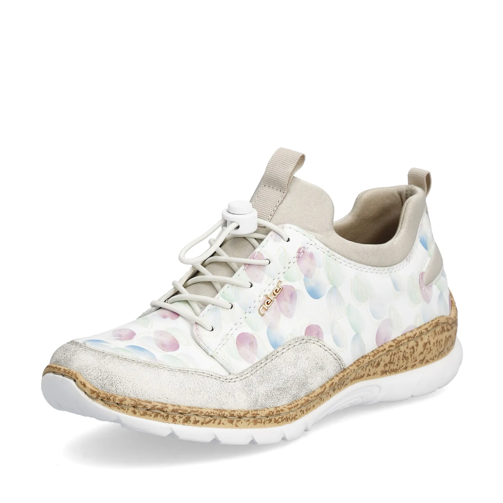 Rieker Damen Slipper weiss-multi-cremebeige