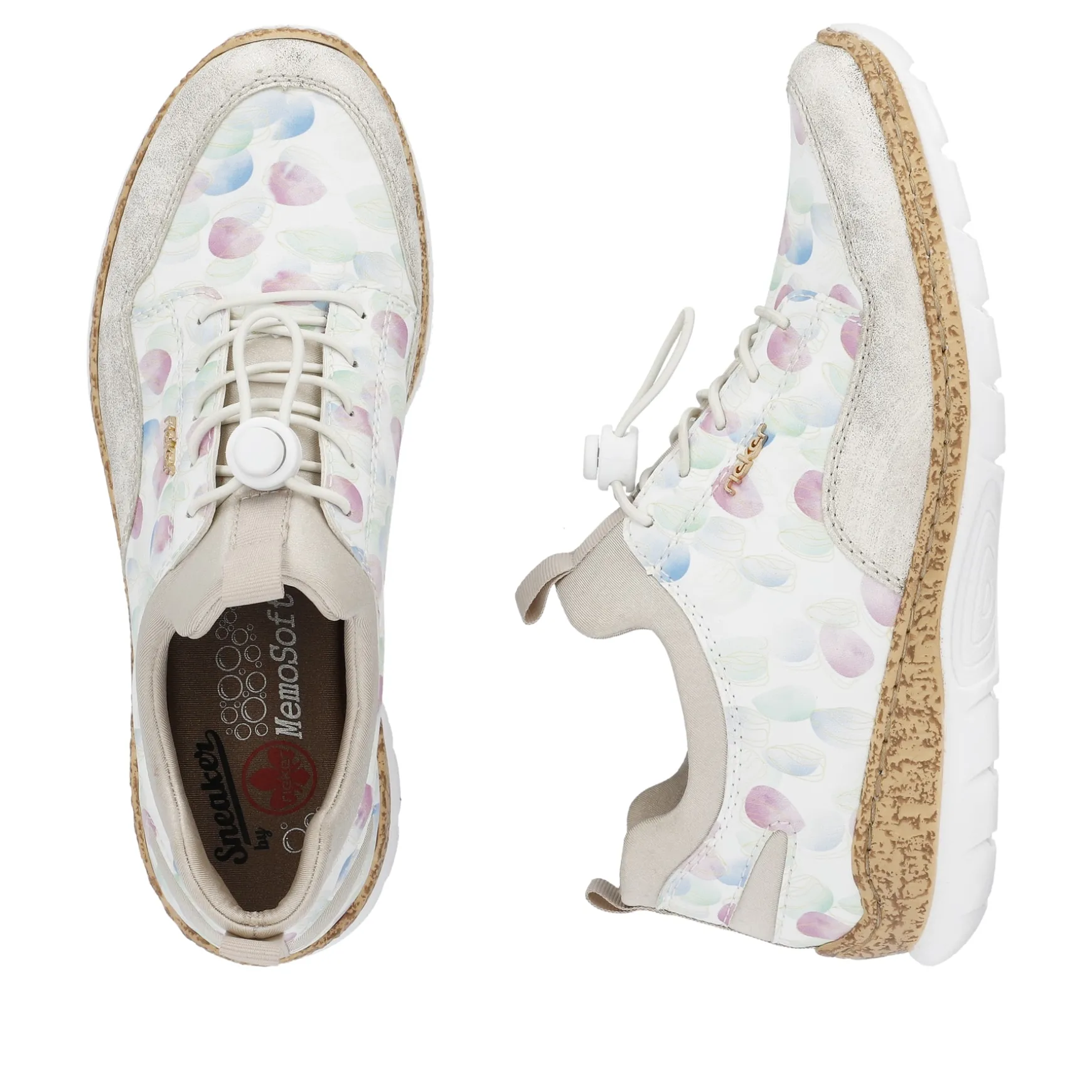 Rieker Damen Slipper weiss-multi-cremebeige