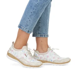 Rieker Damen Slipper weiss-multi-cremebeige
