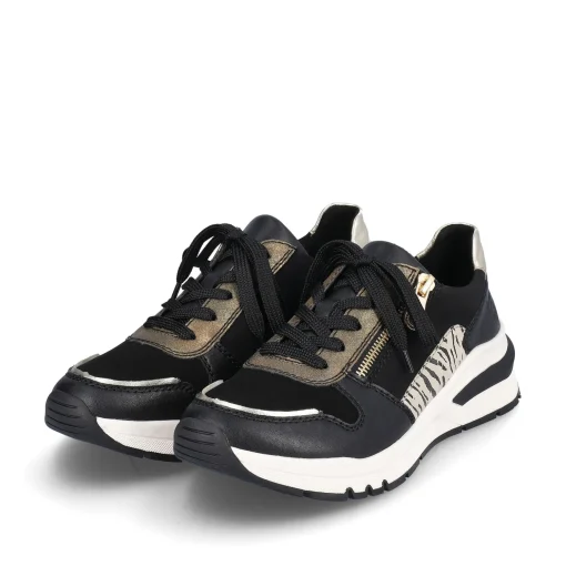 Rieker Damen Sneaker Low urbanschwarz-gold-zebra