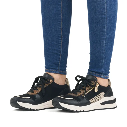 Rieker Damen Sneaker Low urbanschwarz-gold-zebra
