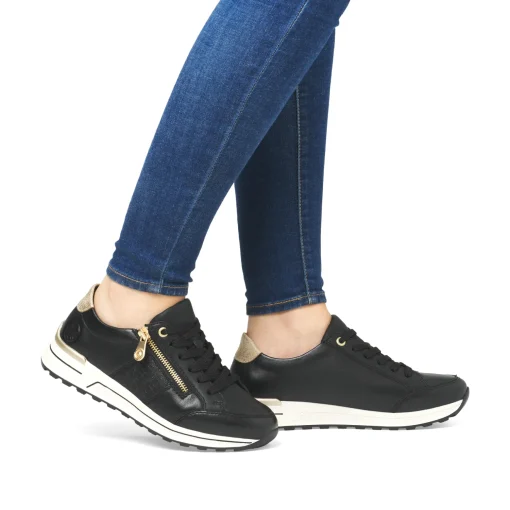 Rieker Damen Sneaker Low tiefschwarz-gold