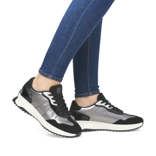 Rieker Damen Sneaker Low silber-schwarz