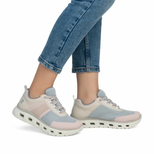 Rieker Damen Sneaker Low hellbeige-pastellblau-rosa