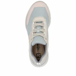 Rieker Damen Sneaker Low hellbeige-pastellblau-rosa
