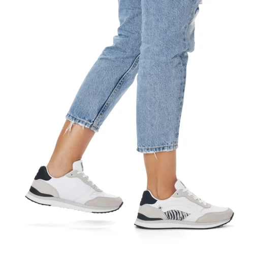 Rieker Damen Sneaker Low swan-white arctic-grey zebra