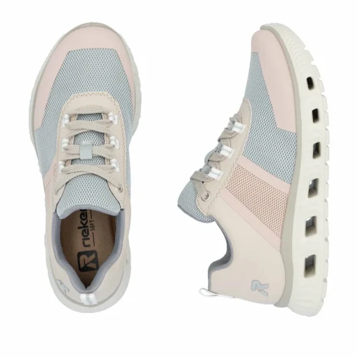 Rieker Damen Sneaker Low hellbeige-pastellblau-rosa