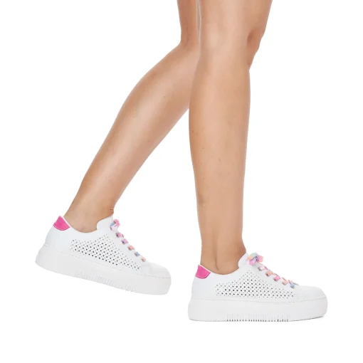 Rieker Damen Sneaker Low cremeweiß-flamigorosa