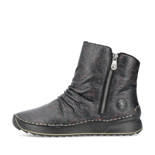 Rieker Damen Stiefeletten schwarz-weinrot