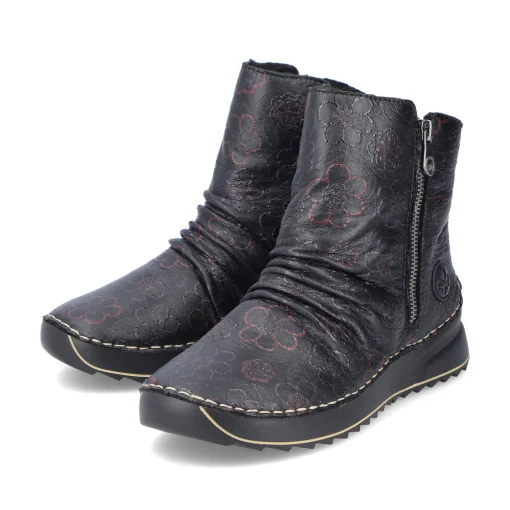 Rieker Damen Stiefeletten schwarz-weinrot