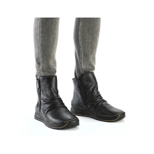 Rieker Damen Stiefeletten schwarz-weinrot