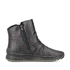 Rieker Damen Stiefeletten schwarz-weinrot