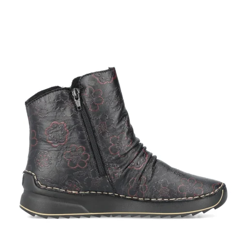Rieker Damen Stiefeletten schwarz-weinrot